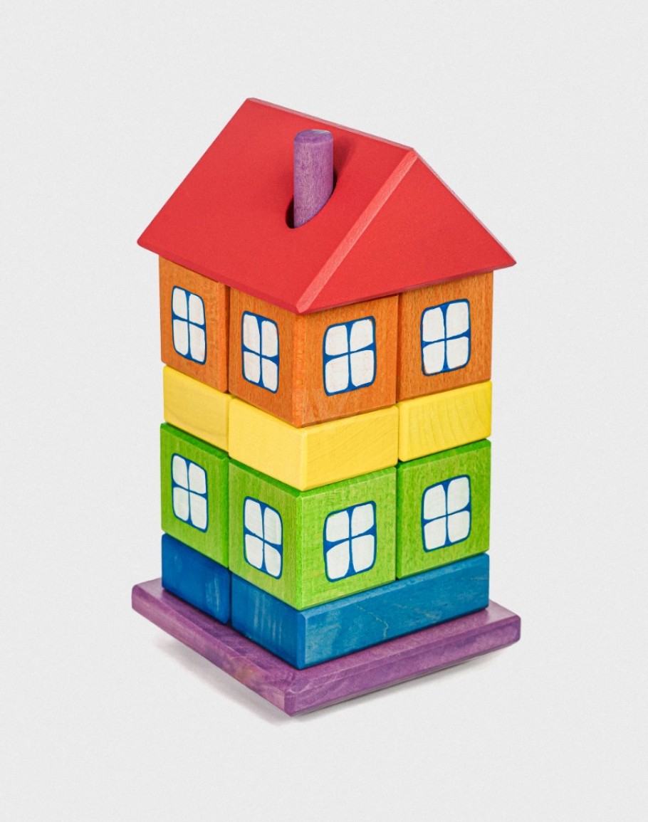 Rainbow Coloured House Blocks - Tarnawa Wooden Toys