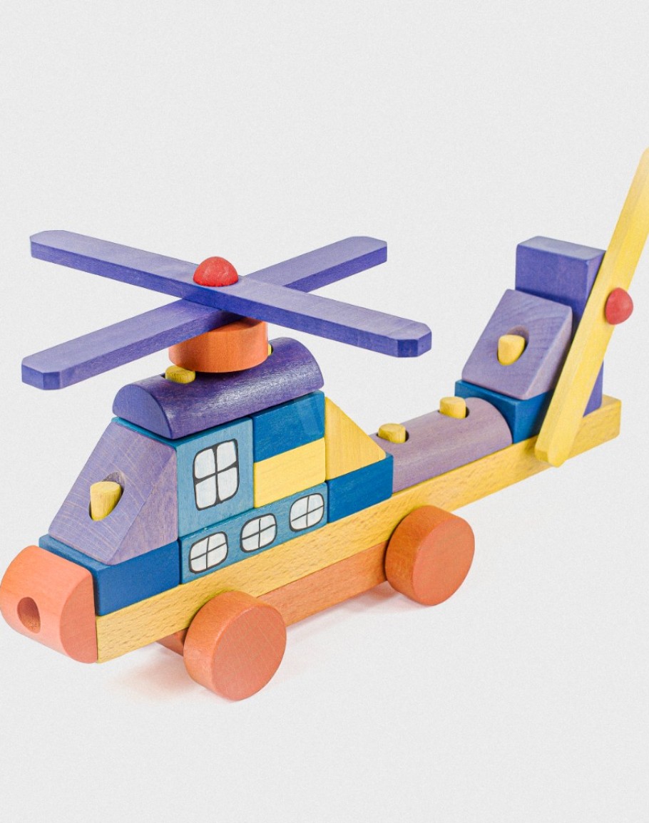 12 Colourful Helicopter - Tarnawa Wooden Toys