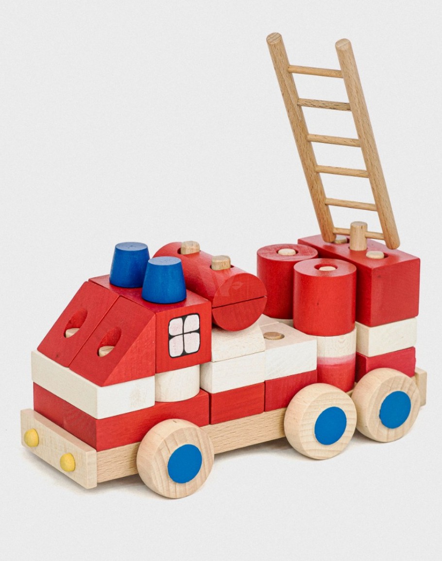 10" Colourful Fire Engine - Tarnawa Wooden Toys